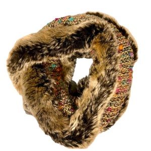 Faux Frenzi By Dena  one piece knited scarf with faux‎ fur trim